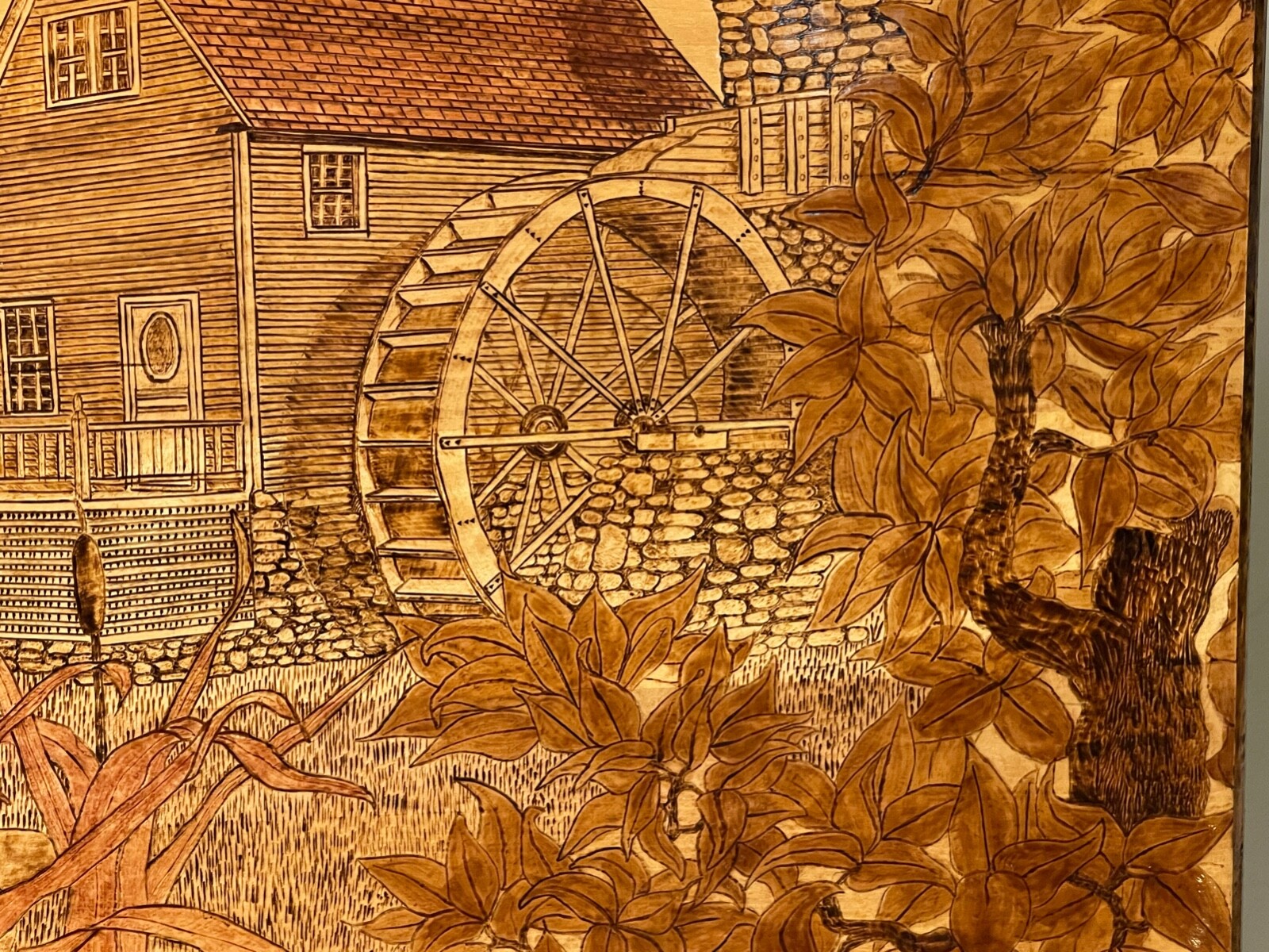 Large Pyrography Scottish Highlands Landscape Wood Burning Hand Made Folk Art