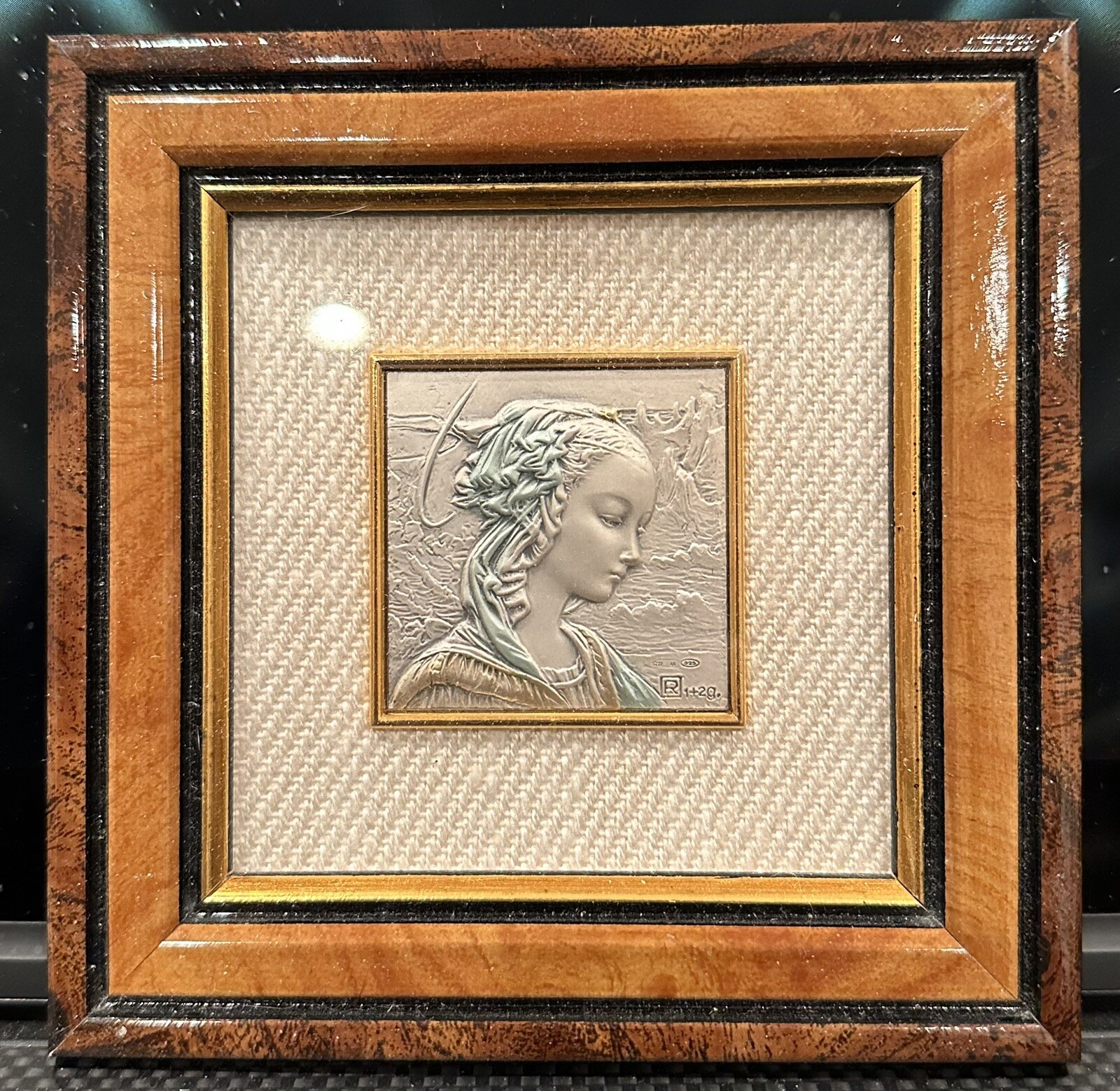 Stunning 925 Sterling Silver Art Engraving Of Young Woman Framed 5” x 5”
