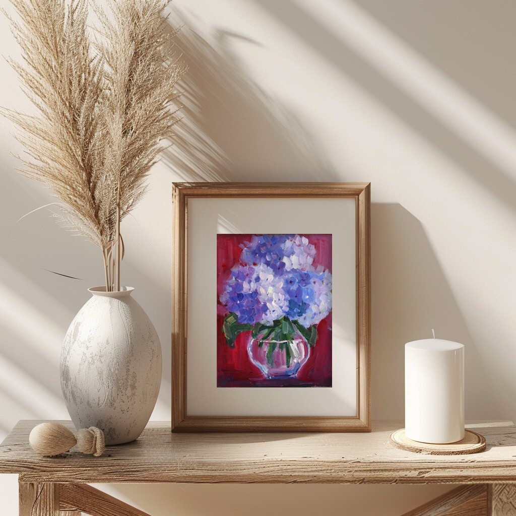 Hydrangea Oil Painting Small Flower Original Wall Art Floral Painting Home Decor