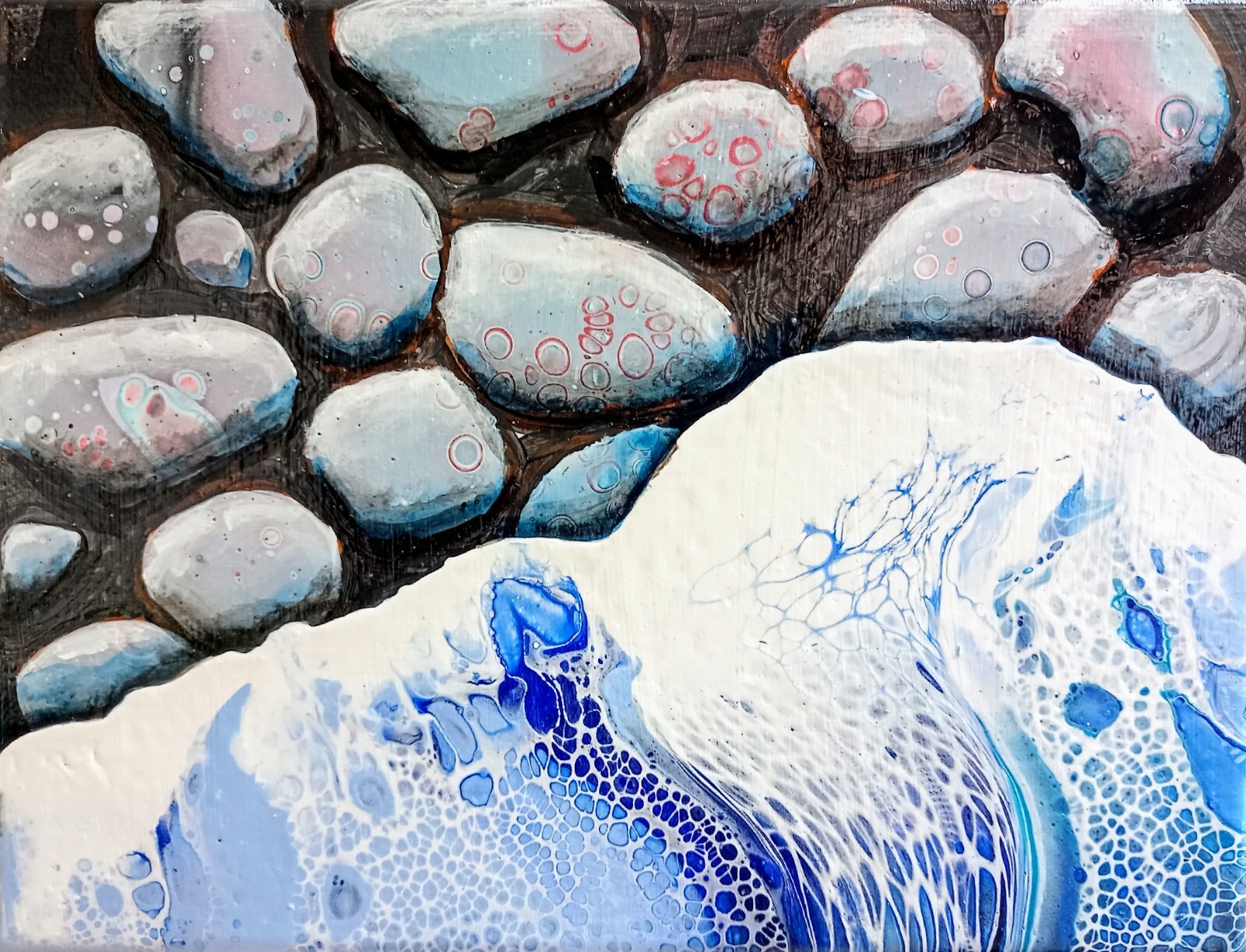 Abstract Stones Sea Acrylic Picture 18x24cm Modern Painting on Canvas