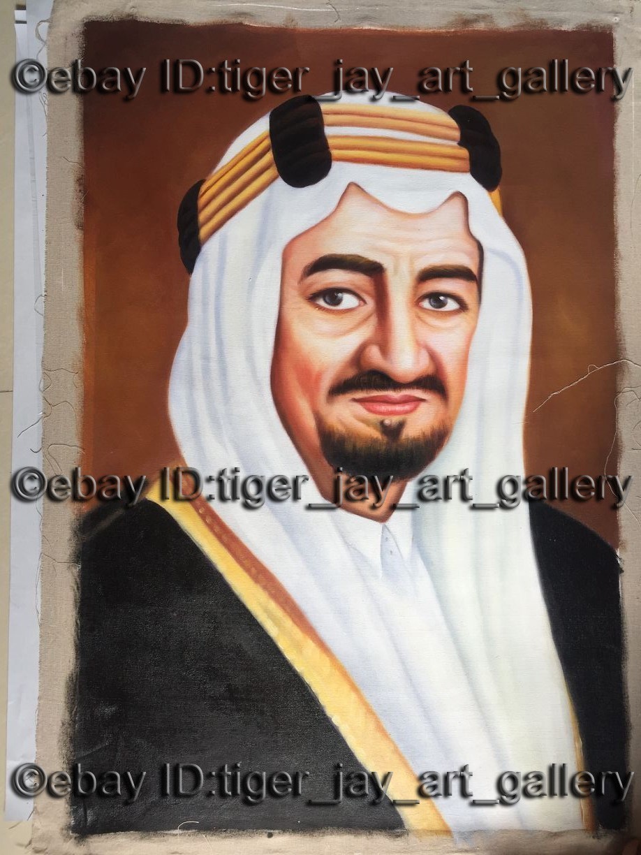 KING FAISAL OF SAUDI ARABIA Hand Painted Original Royal Oil Painting On Canvas