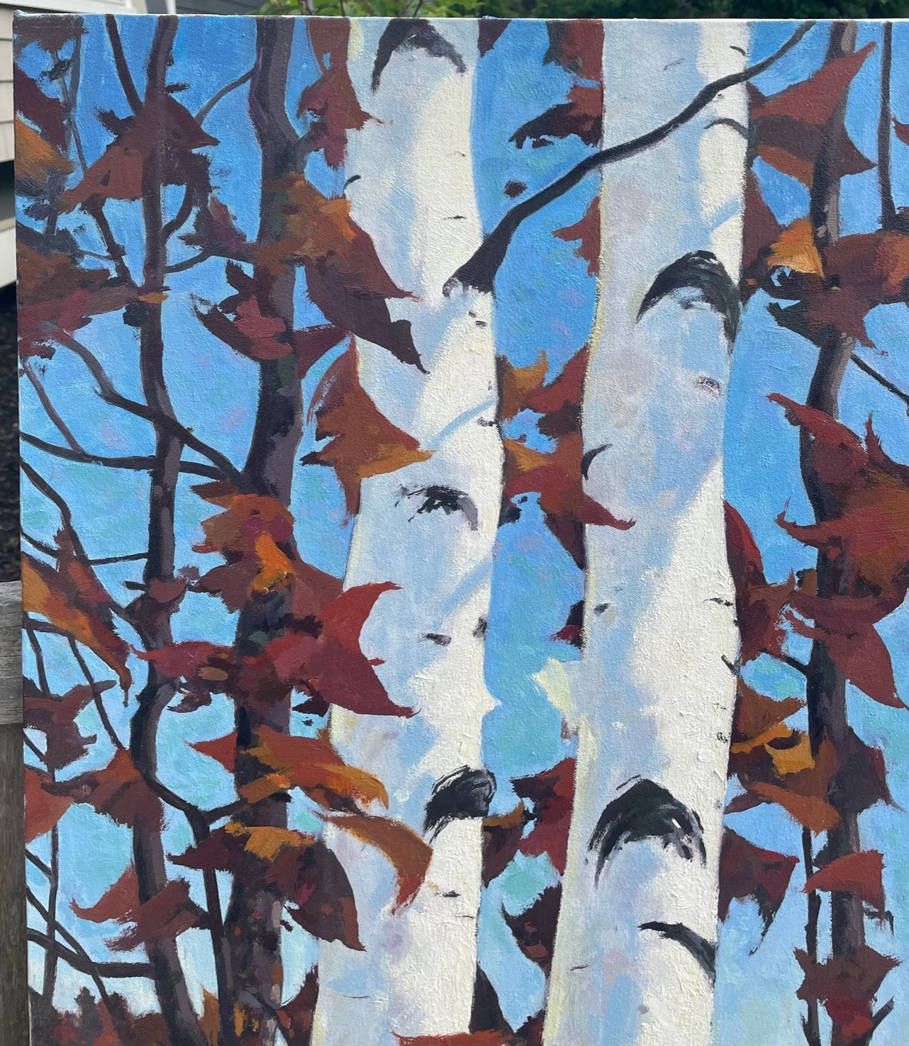 Original JOHN LOUGHLIN White BIRCH TREES Autumn Forest Landscape Oil PAINTING