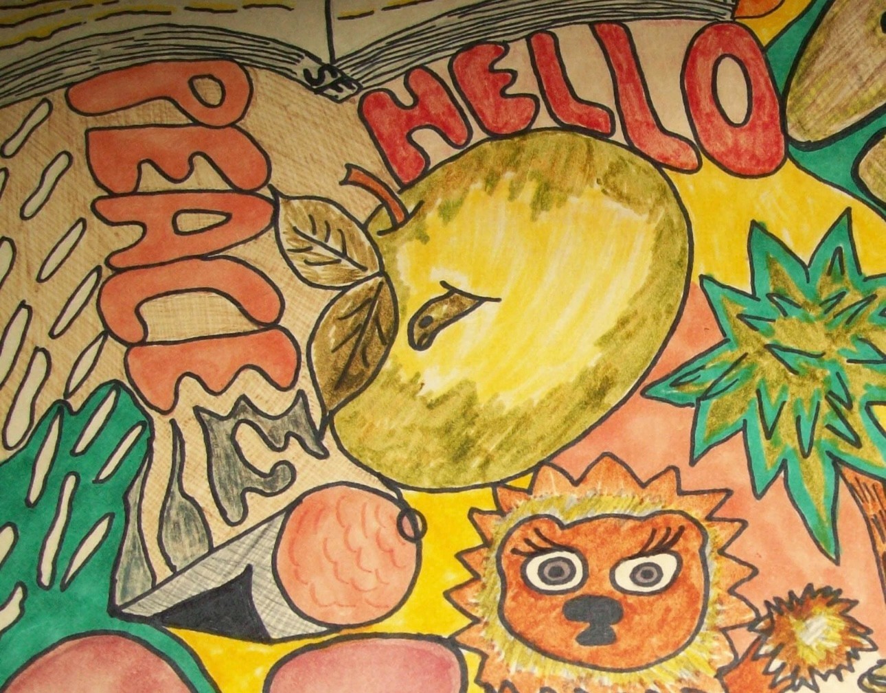 Old Vtg 1970s Belleville Ill Watercolor Pen Painting Psychedelic Art Peace Love