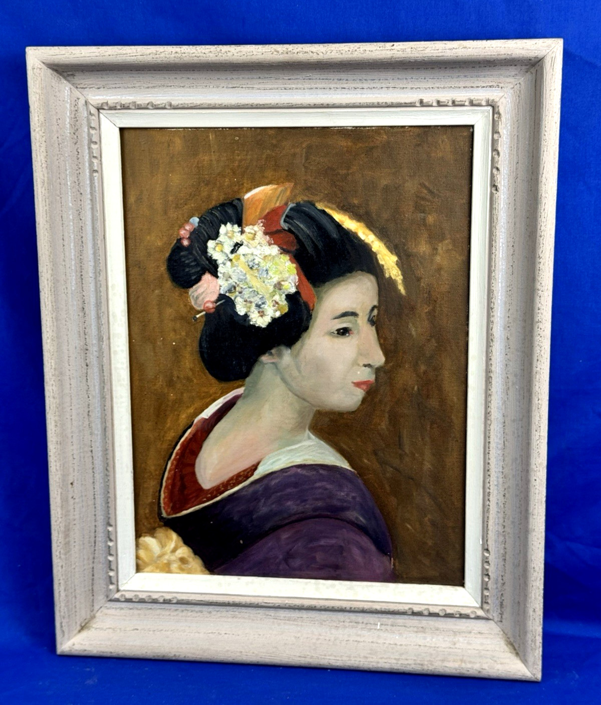 1964 Oil on Canvas Panel ASIAN PORTRAIT 16×12 Gladys Wellington, Somerville MA