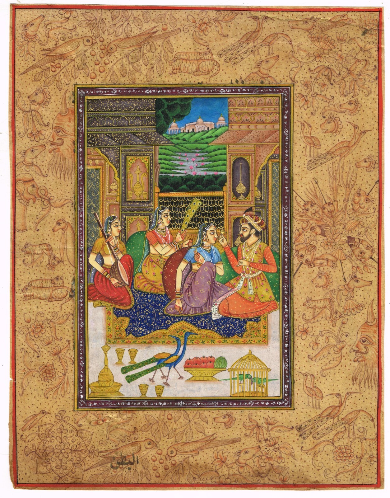 Indian Painting Of Love Scene Emperor And Empress On The Terrace 7.5×10 Inches