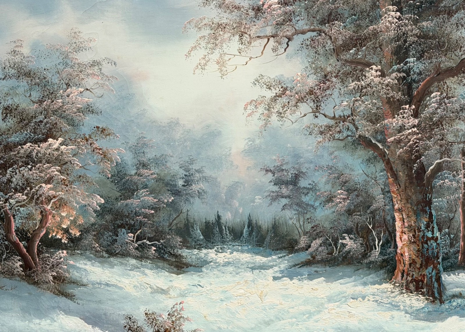 Irene Cafieri vintage original one of a kind 36″ x 24″ Winter Landscape