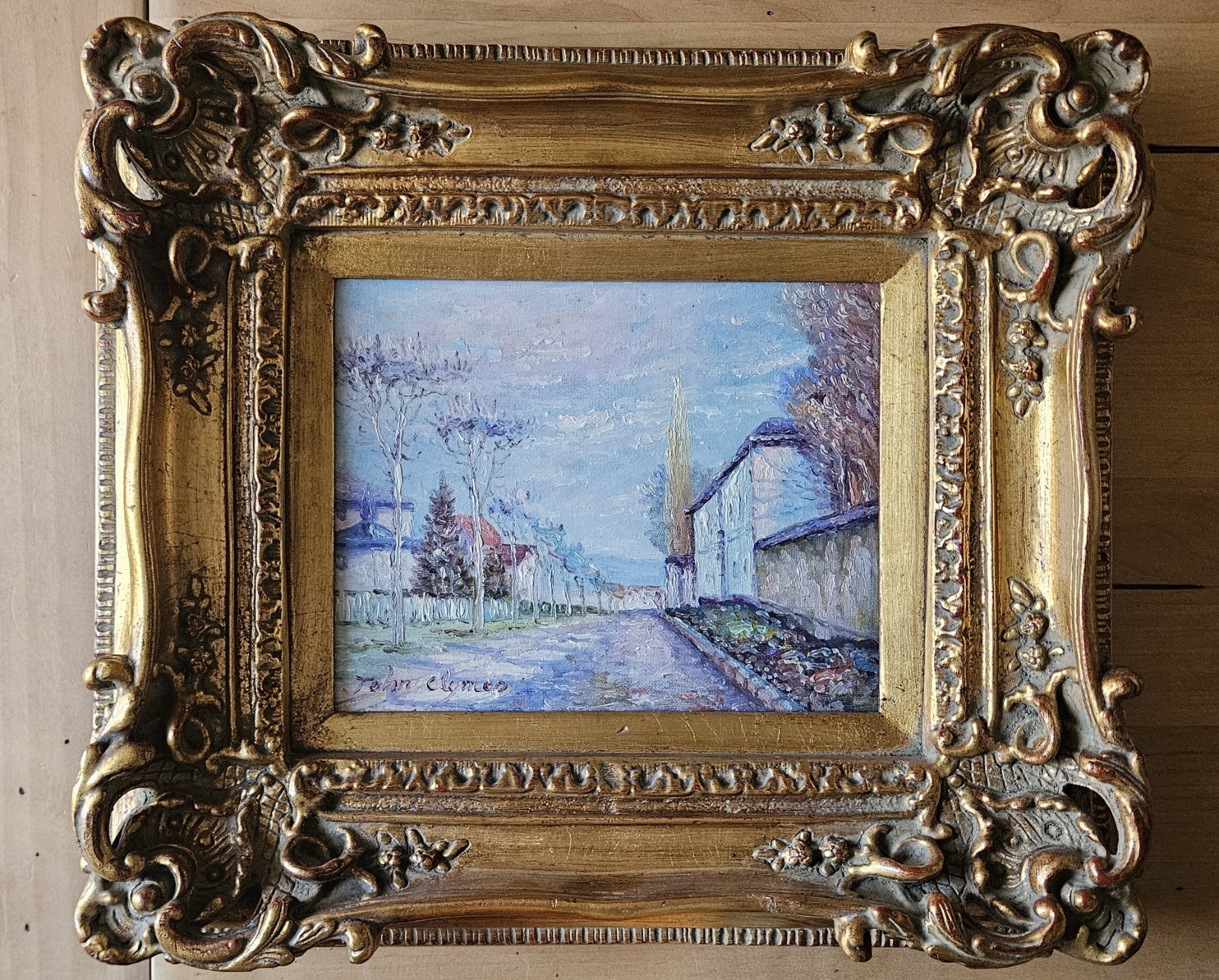 John Clymer Original Vintage Oil on Canvas Painting Impressionist Streetscape