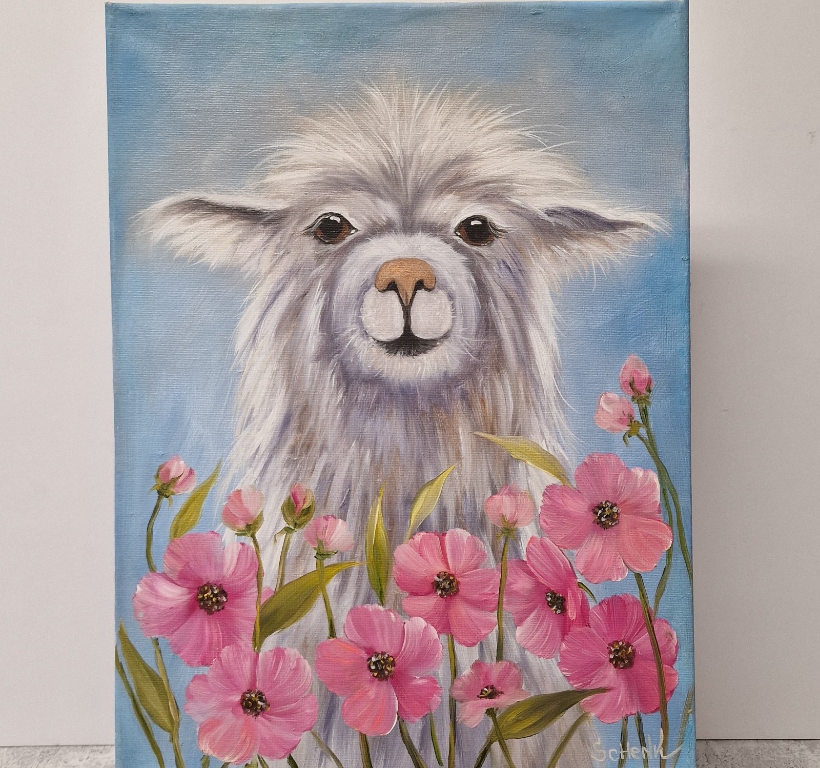 Llama Painting Alpaca in Flowers Wall Art Nursery Animal Art Animal Lover Gift