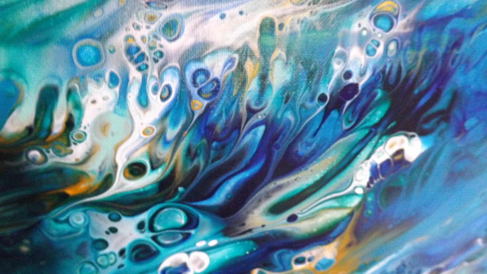 16″ 20″ inch Blue/Green fluid art/ canvas smash w/Gold,green,lake blue,white