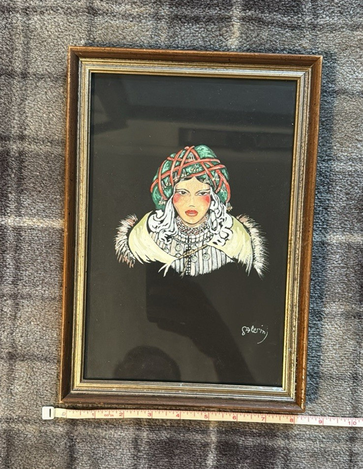 Balerinj Signed Framed Folk Art Painting Portrait of Woman, Small Single Piece