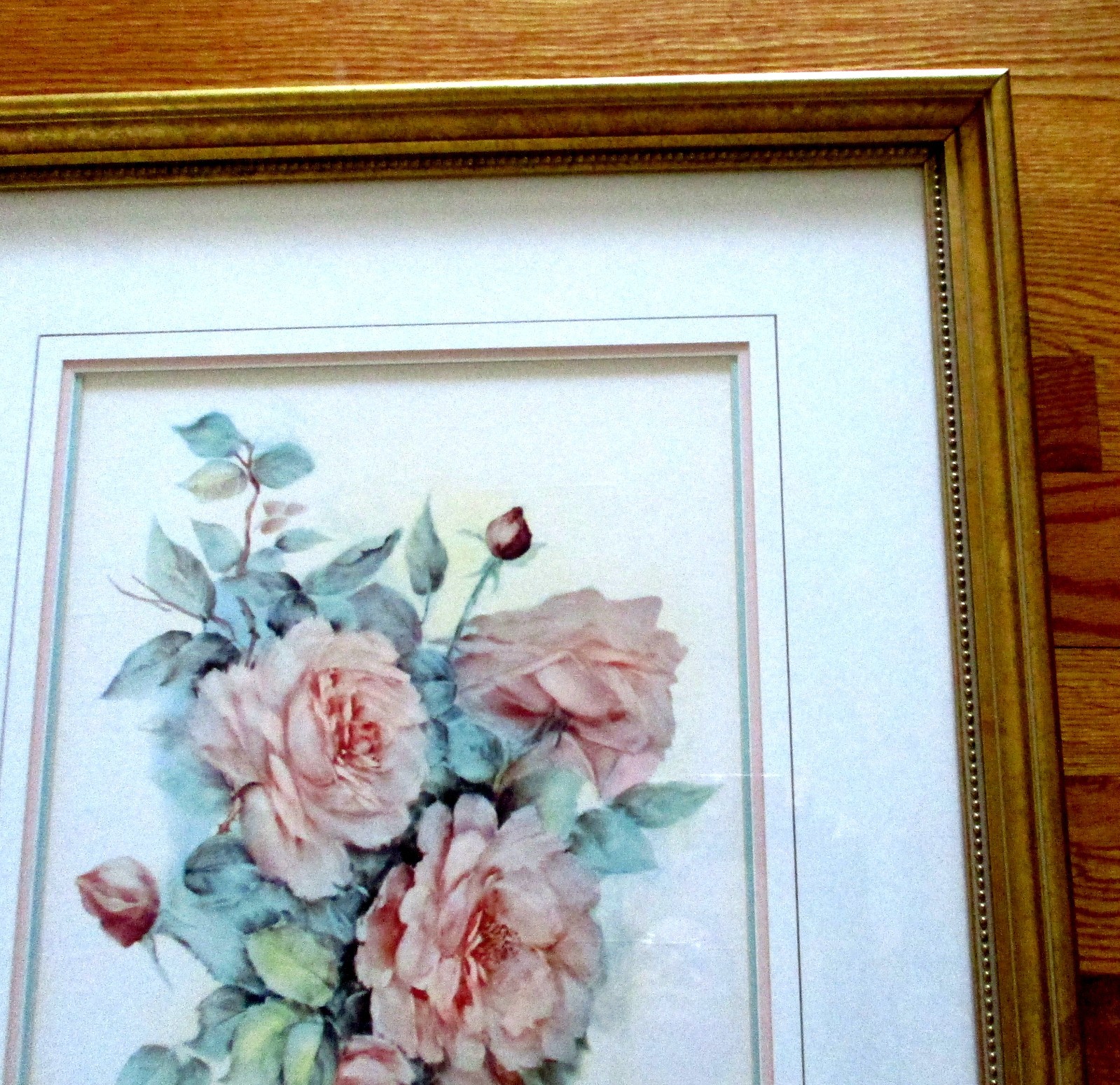 Framed Pink Rose Floral Art Print Classic Watercolor Style Botanical Decor
