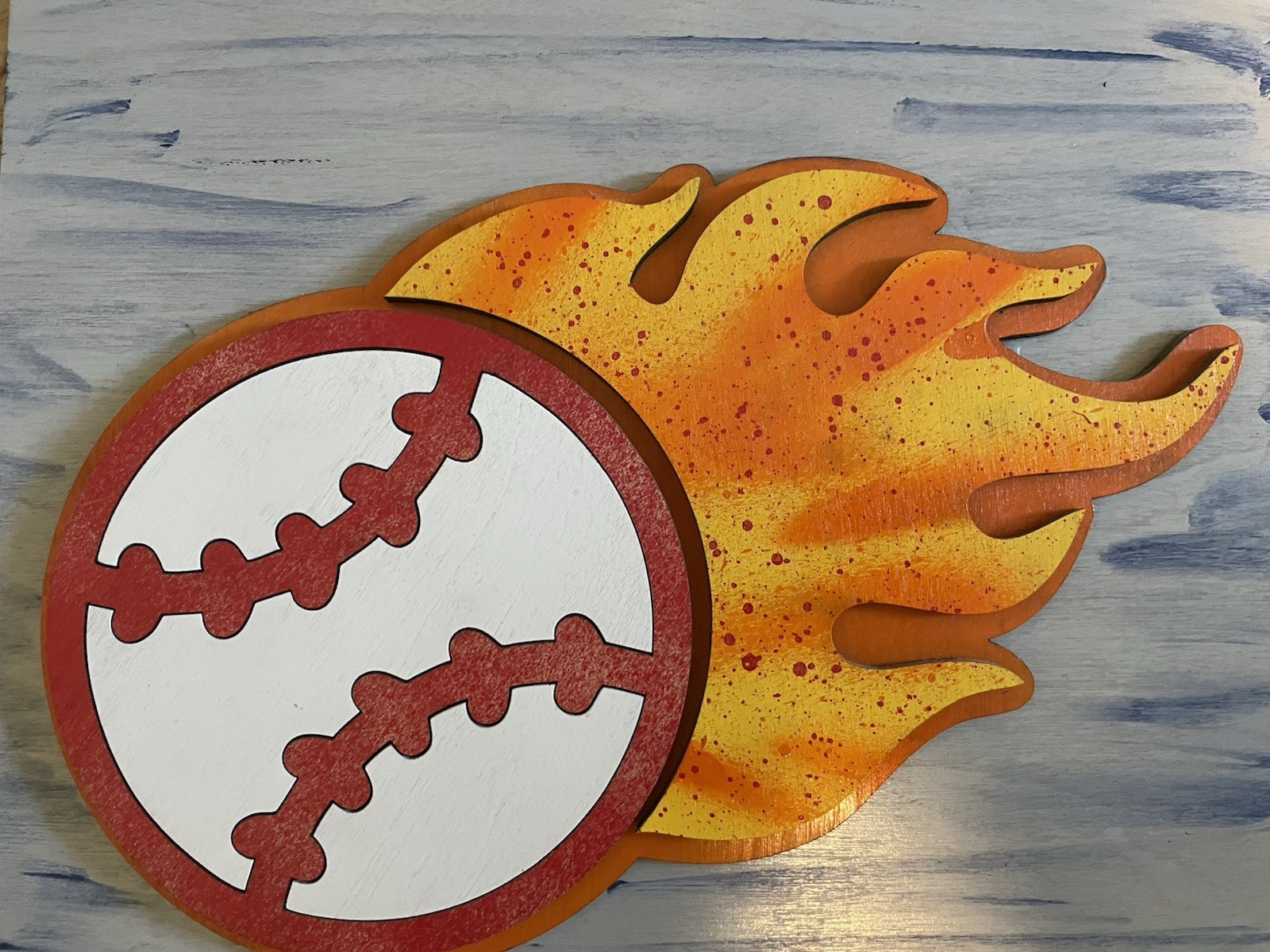 3D Baseball Art Fire Vector Wooden Art Painting (11.75″ x 11.75″)