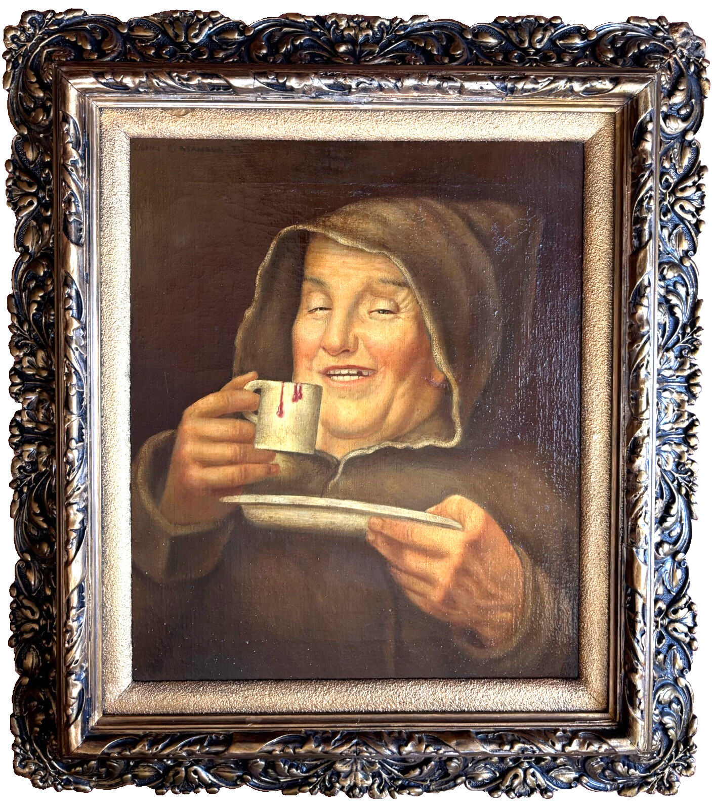 Antique Monk Portrait Painting by ANTONIO CASANOVA Y ESTORACH Spanish, 1847-1896