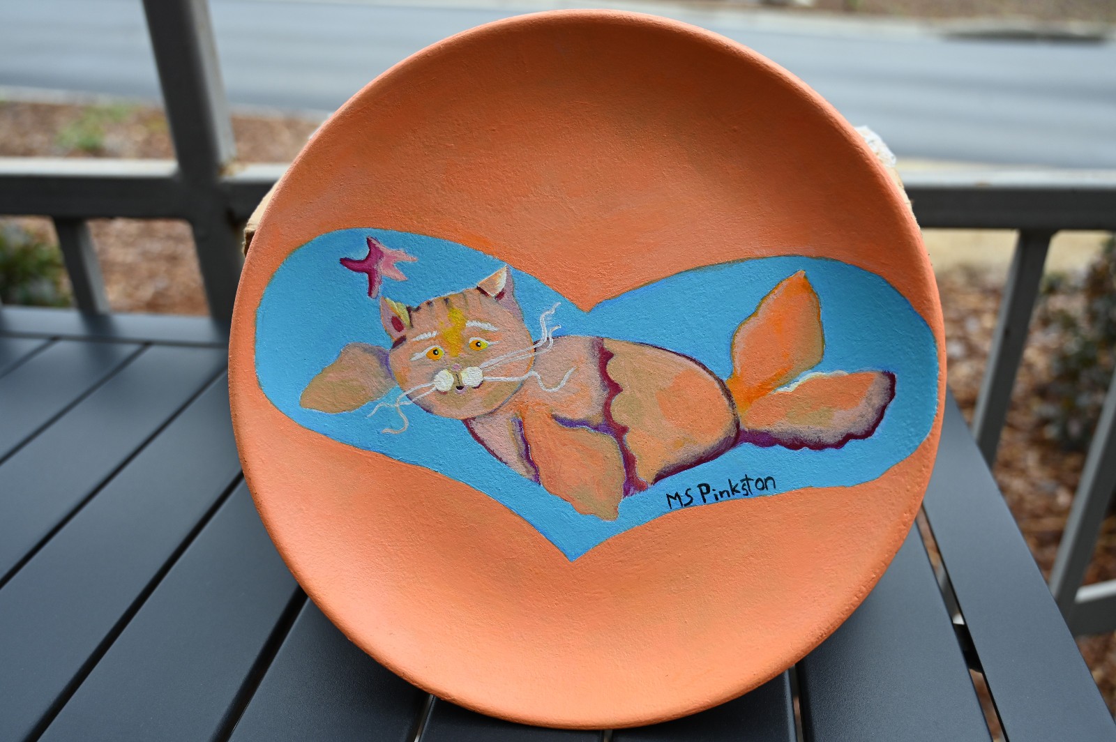 Mermaid cat acylic painting on wooden plate 11.25″