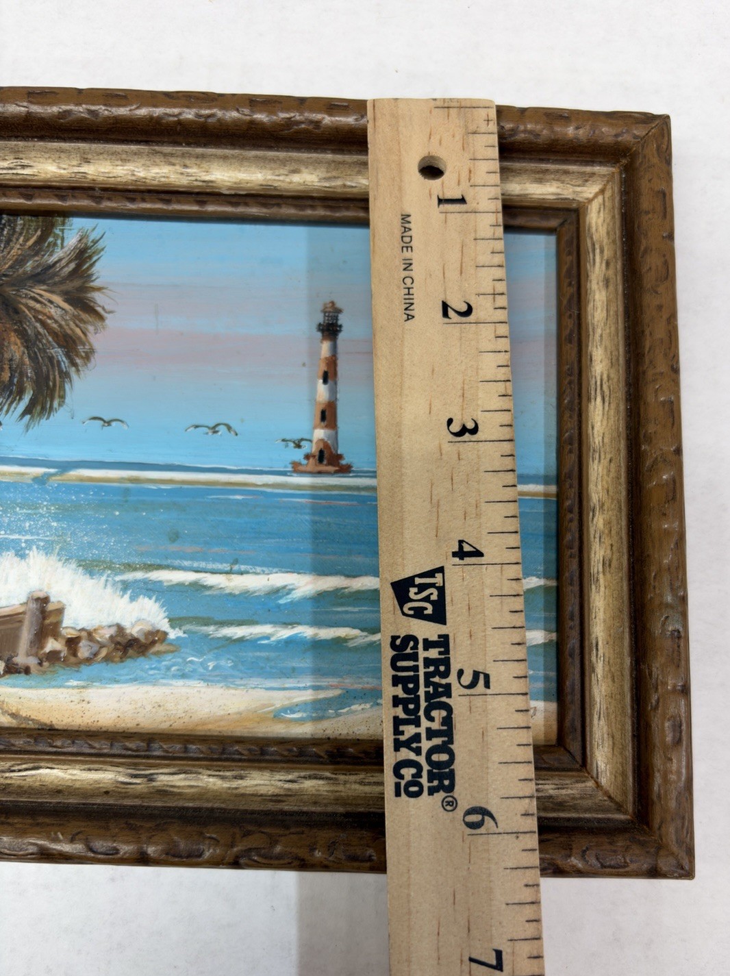 Vintage 1983 Morris Island SC Lighthouse Painting Signed Horres Framed 8.5″