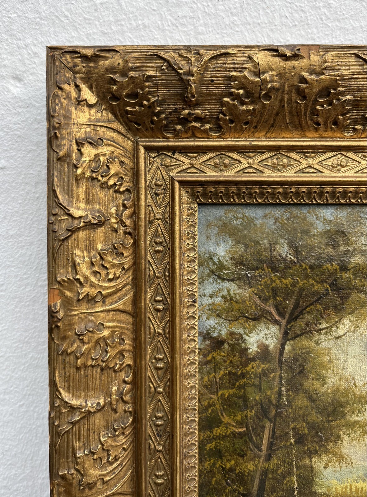Impressionist Forest Landscape With Cottage And Person Oil Painting 19th Century