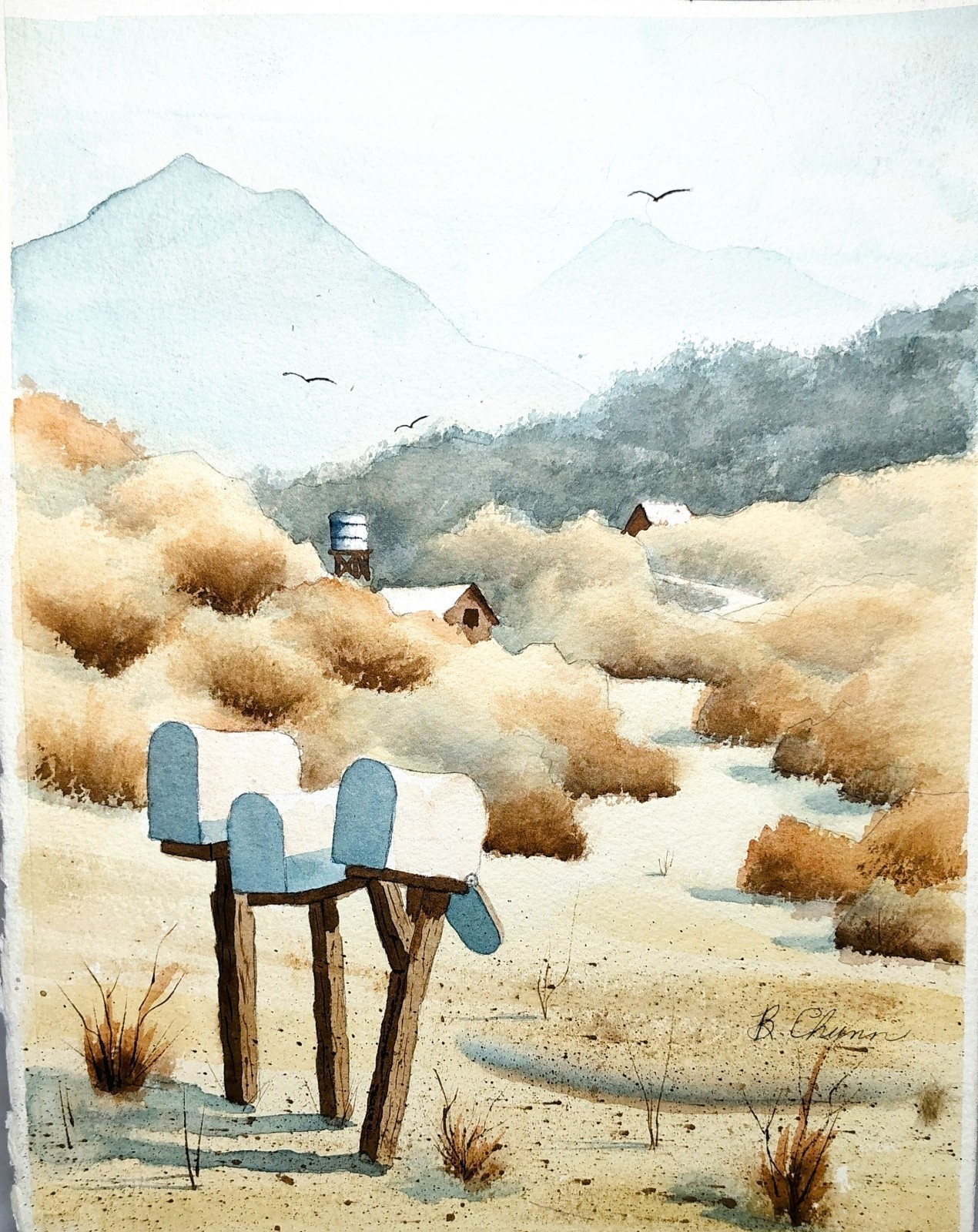 Vintage Water Color On Lithograph Paper SIGNED 14×11.5″