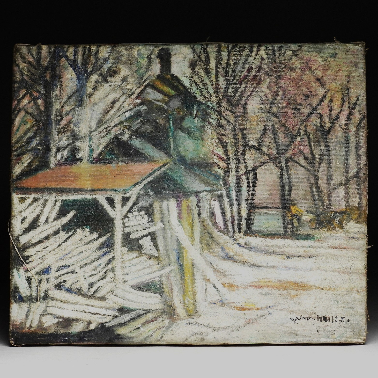 1946 William H. Hollis New England Wood Shed Homestead Landscape O/C Painting