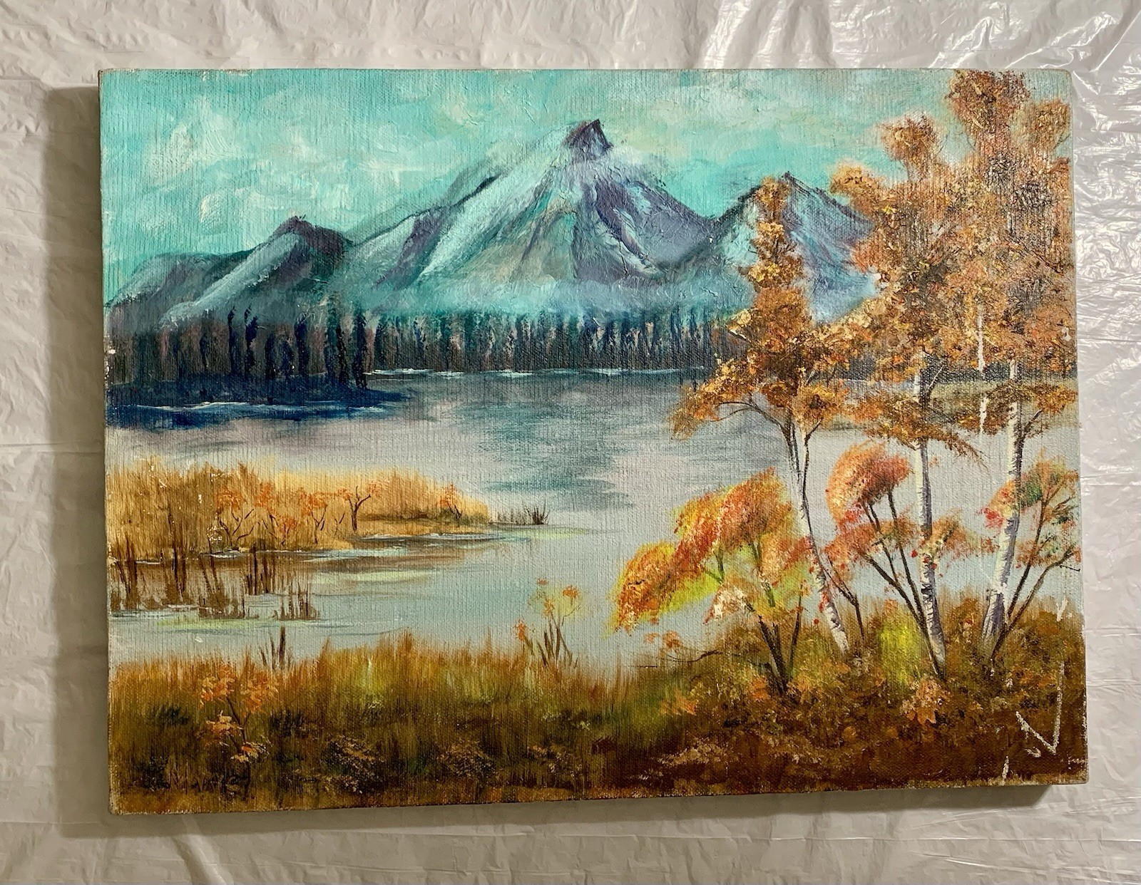 Oil Painting On Canvas Of Fall Into Winter Landscape Scenery By Unknown Artist