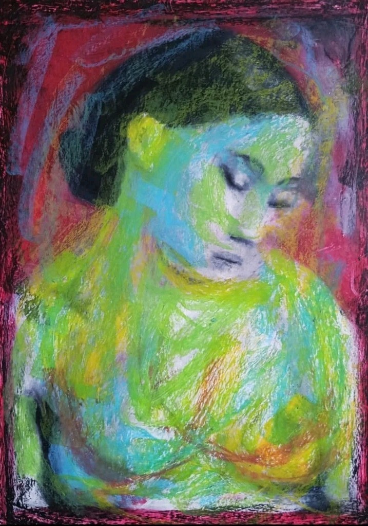 Portrait Woman – Abstract Modern Art – Oil Chalk A4 Paper – Modern Art
