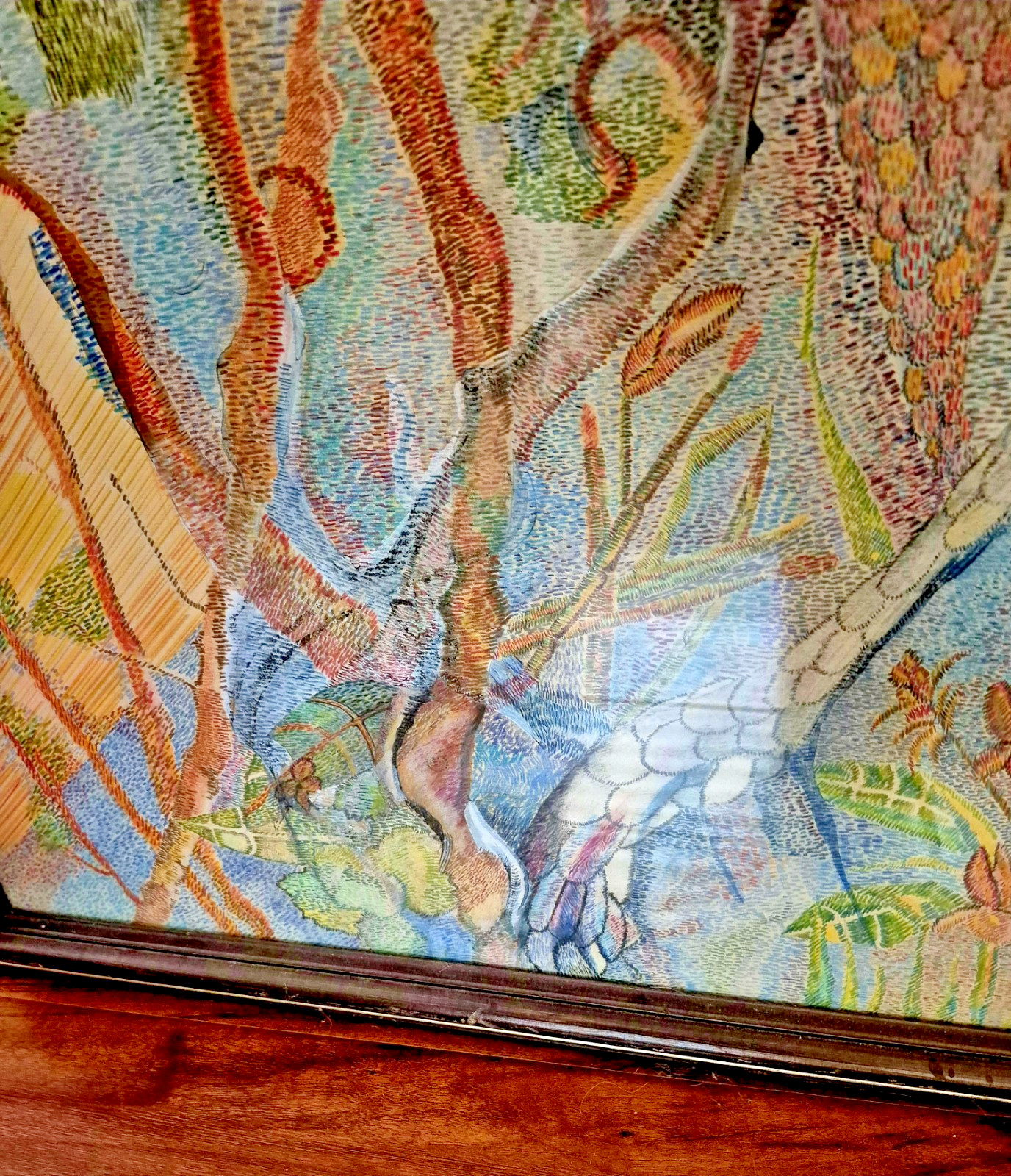 Large 43″ X 36″ Art Painting Colored Pencil Pointillism Mima Trifunovic Mermaids