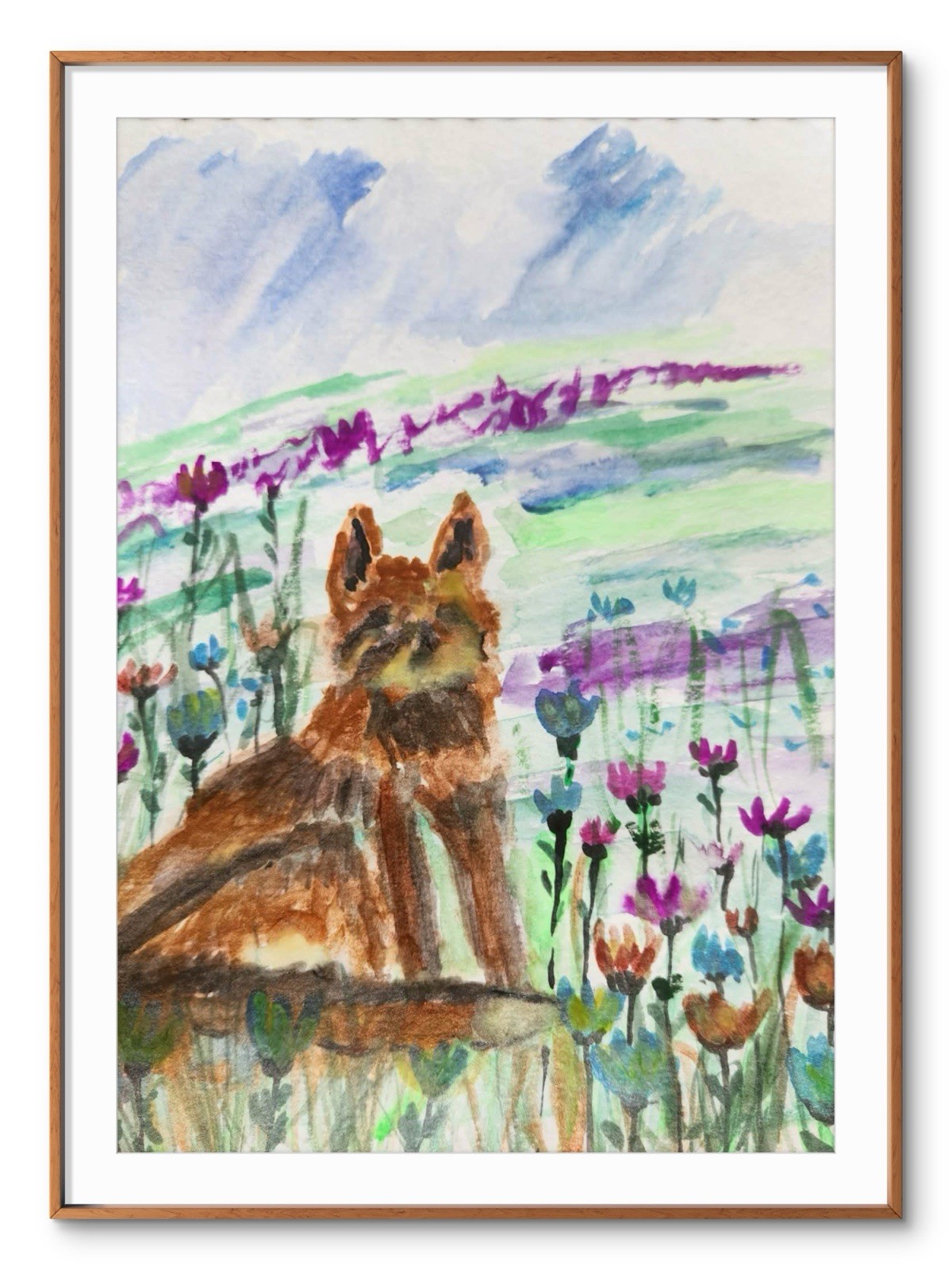 Abstract Fox Colorful Modern Unique Bold Art Watercolor On Paper