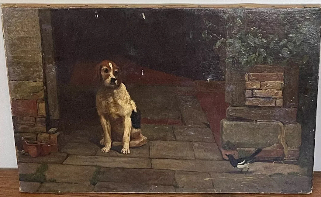 ARTHUR CHARLES DODD 19TH C ANTIQUE OLD MASTER IMPRESSIONIST DOG OIL PAINTING UK