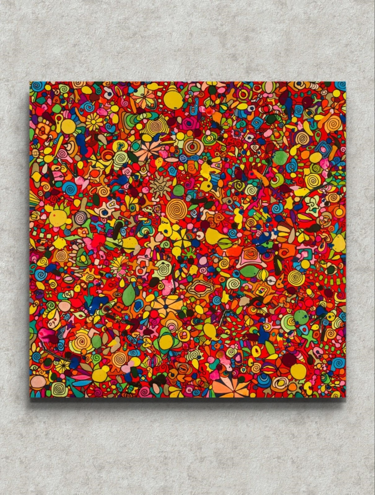 Large 39″x39″ Hand Painted Canvas Modern Trippy UV Light Colorful LEMINX MATRIX