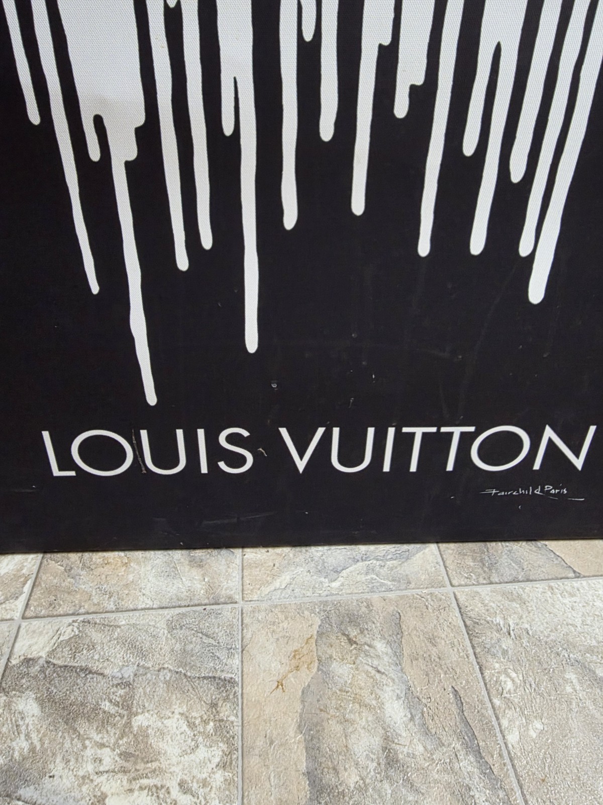 LOUIS VUITTON MONOGRAM LV LOGO DRIPPING CANVAS ART FAIRCHILD PARIS 36″x24″ FRAME