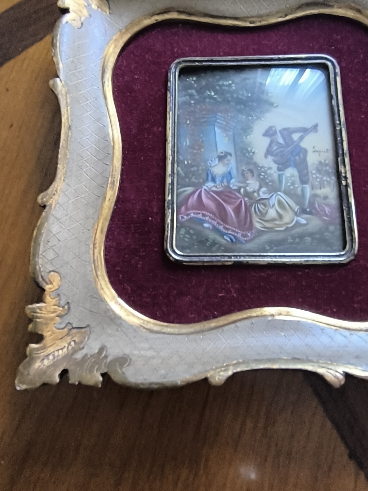 Painted Miniature ‘The Music Lesson After Nicolas Lancret’ Signed Esprit