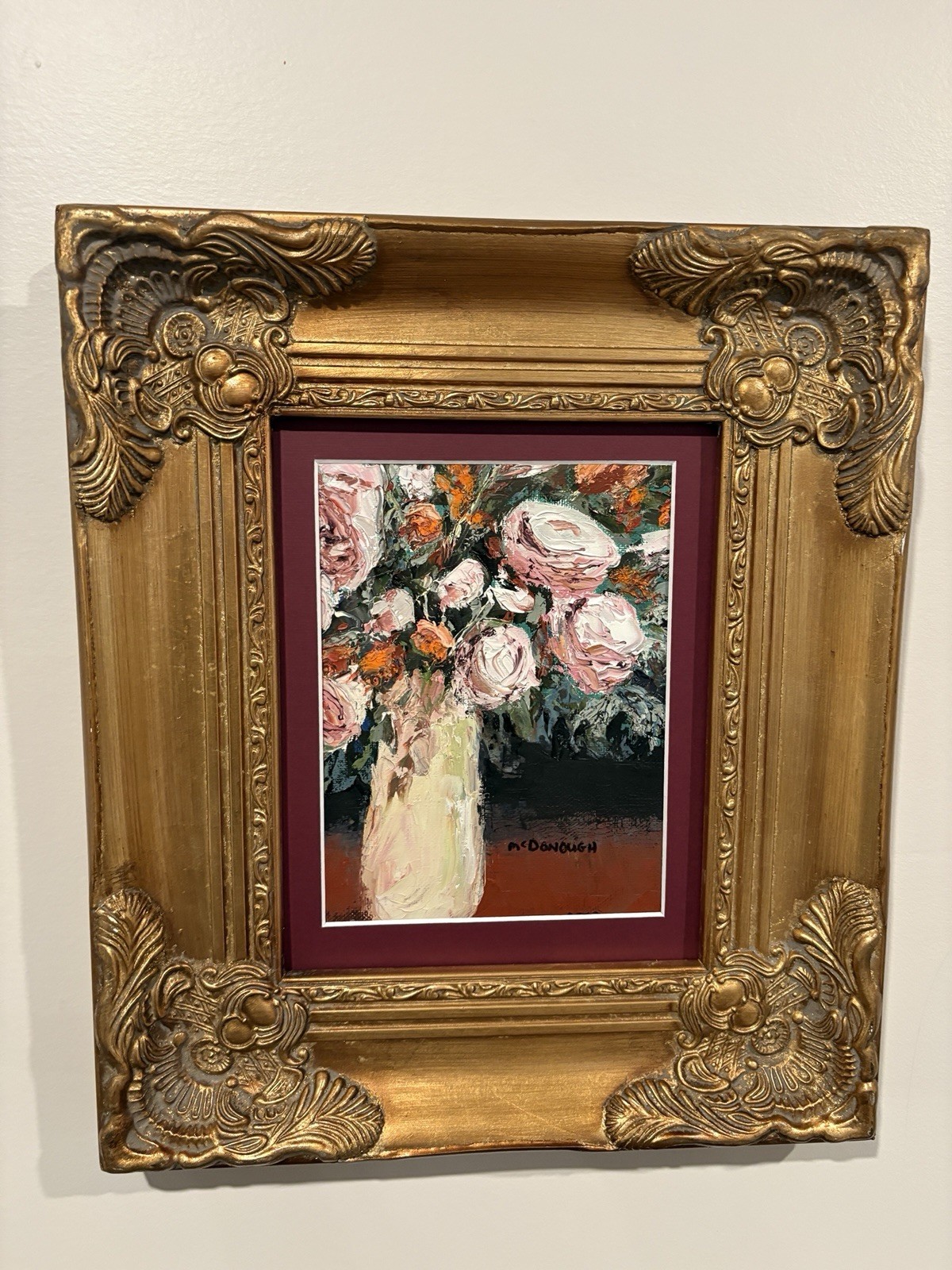 Oil on Canvass Floral Still Life — Signed “McDonough” 13.5 X 15.5 Inches