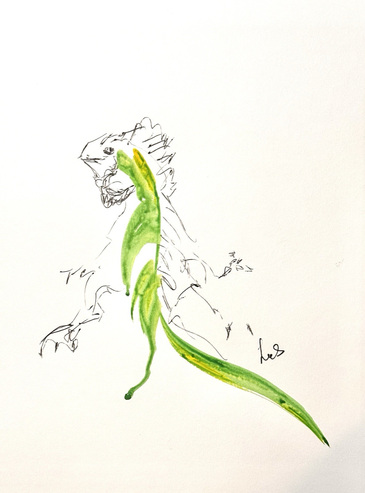 Original Abstract Expressionism 9×12 Lizard Paper Drawing Handmade Signed Art 22