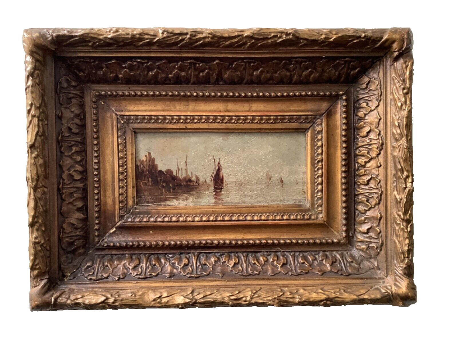 19th Century Impressionism Seascape Sailing Boats VENICE LAGOON Oil Painting