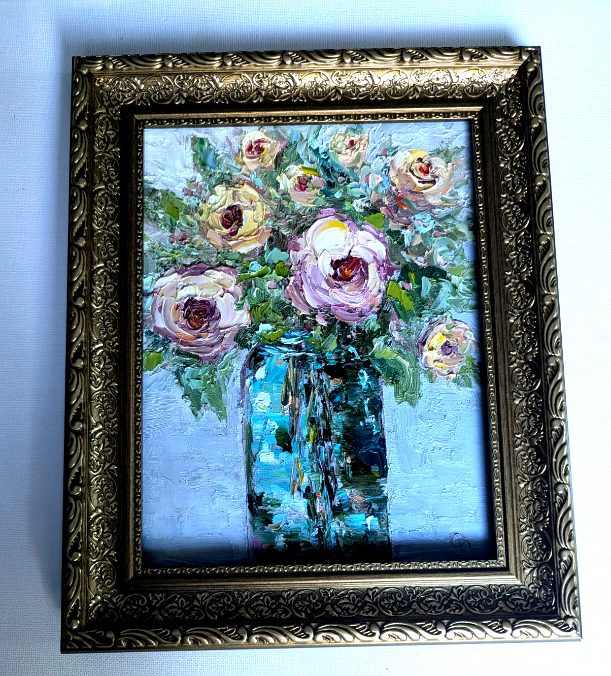 ORIGINAL OIL Painting Peony FLOWERS IN VASE impasto by Olga Diduh.
