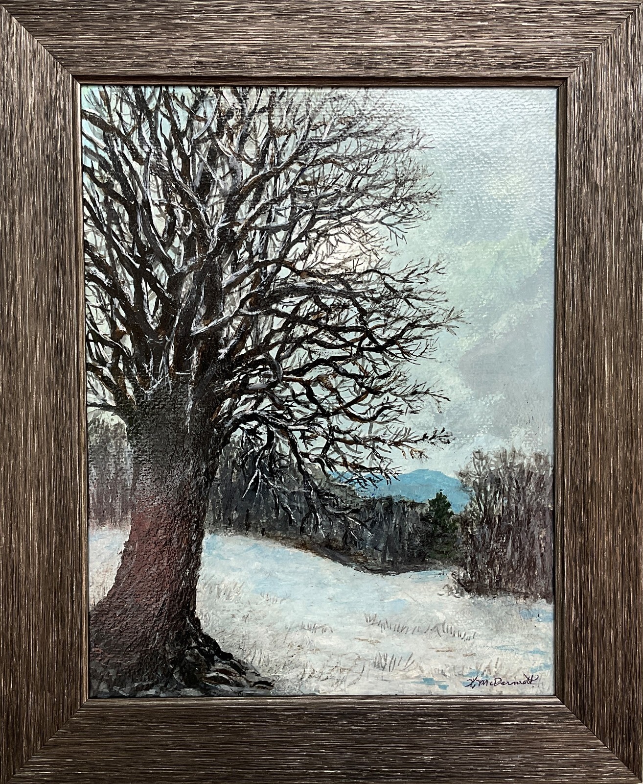 FROSTY MOONLIGHT # 2 -14X11 inch framed acrylic snow painting by K. McDermott