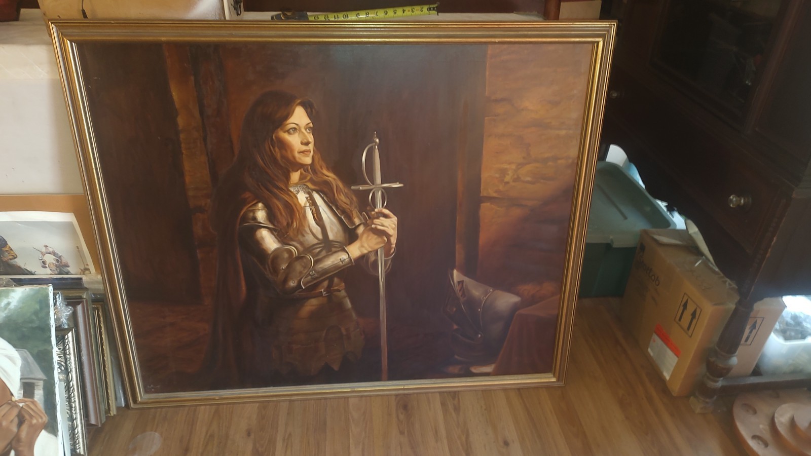Framed Large Oil Painting – Knight in Armor with Sword