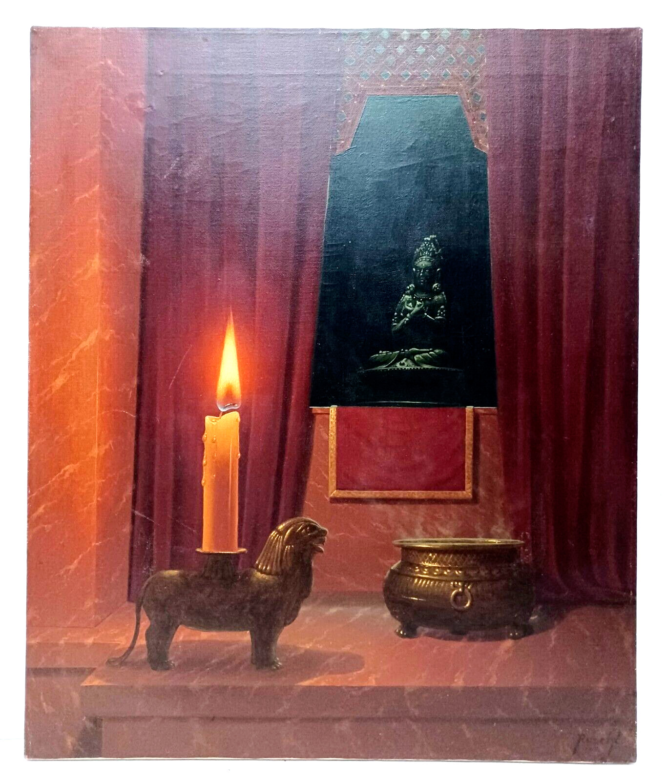 LISTED GERMAN MORITZ RUSCHE Sd ORIGINAL OIL on CANVAS ASIAN CANDLELIGHT 20 X 24