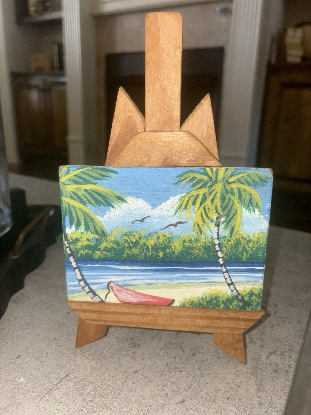 Handpainted Haiti Mini Painting On Wood Easel 5.5”x4”, W/easel 9.5” Tall G26b