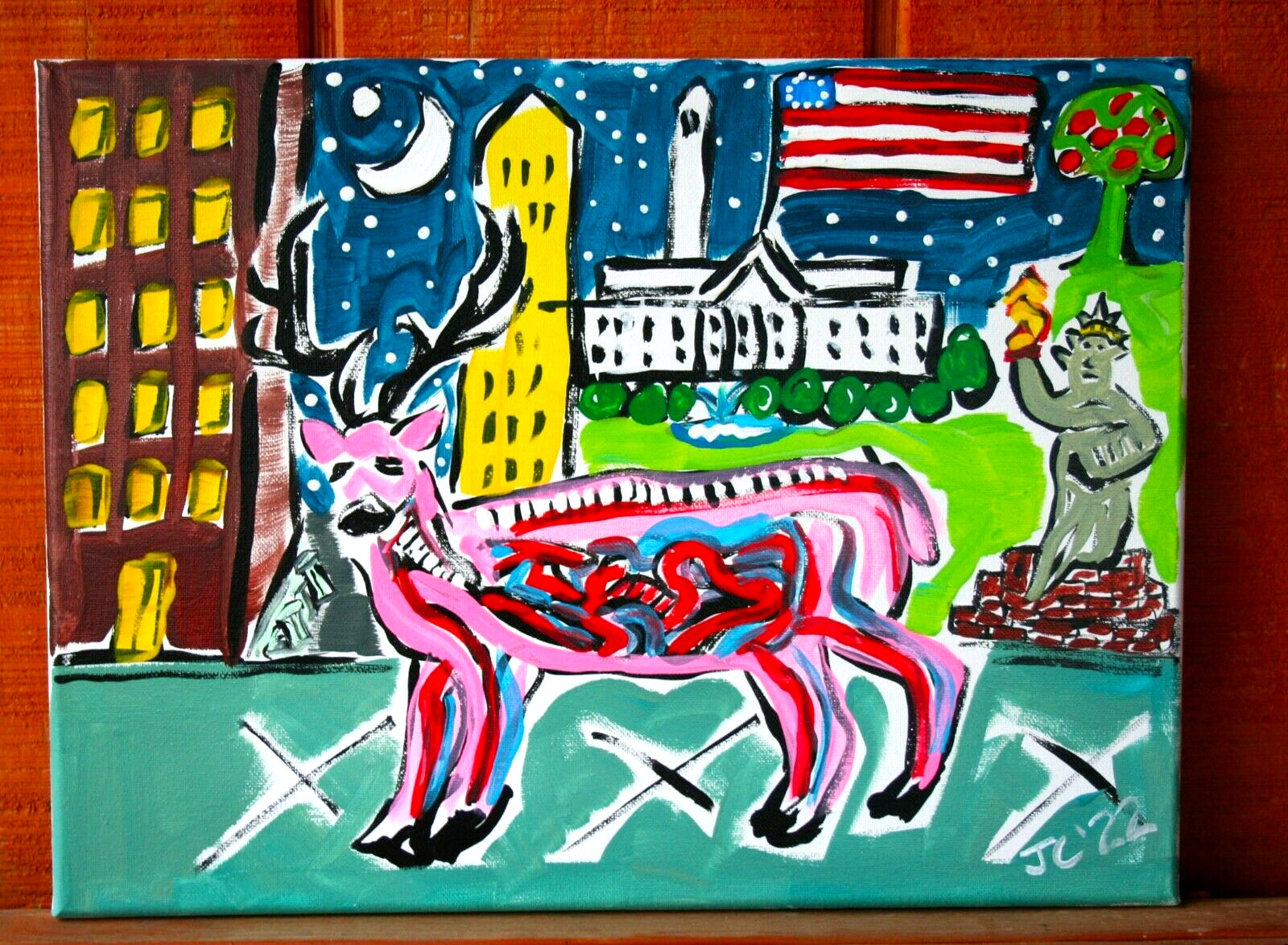 SPLIT DEER TAXIDERMY Jr CHARLIE OUTSIDER POLITICAL AMERICAN FOLK ART WHITETAIL
