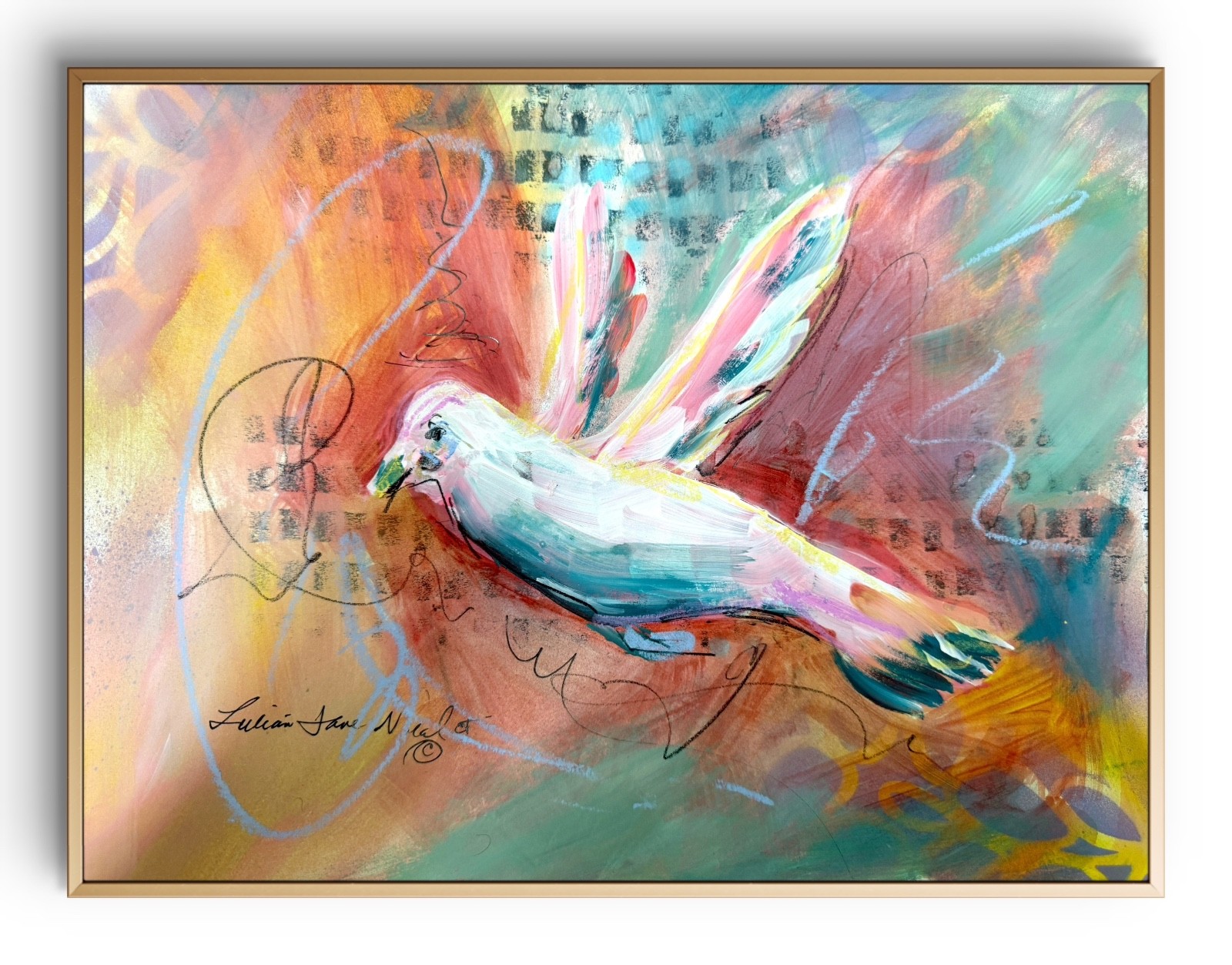 14″x11″ Abstract Dove Bird Paper Original Art Expressionism Design Home Art