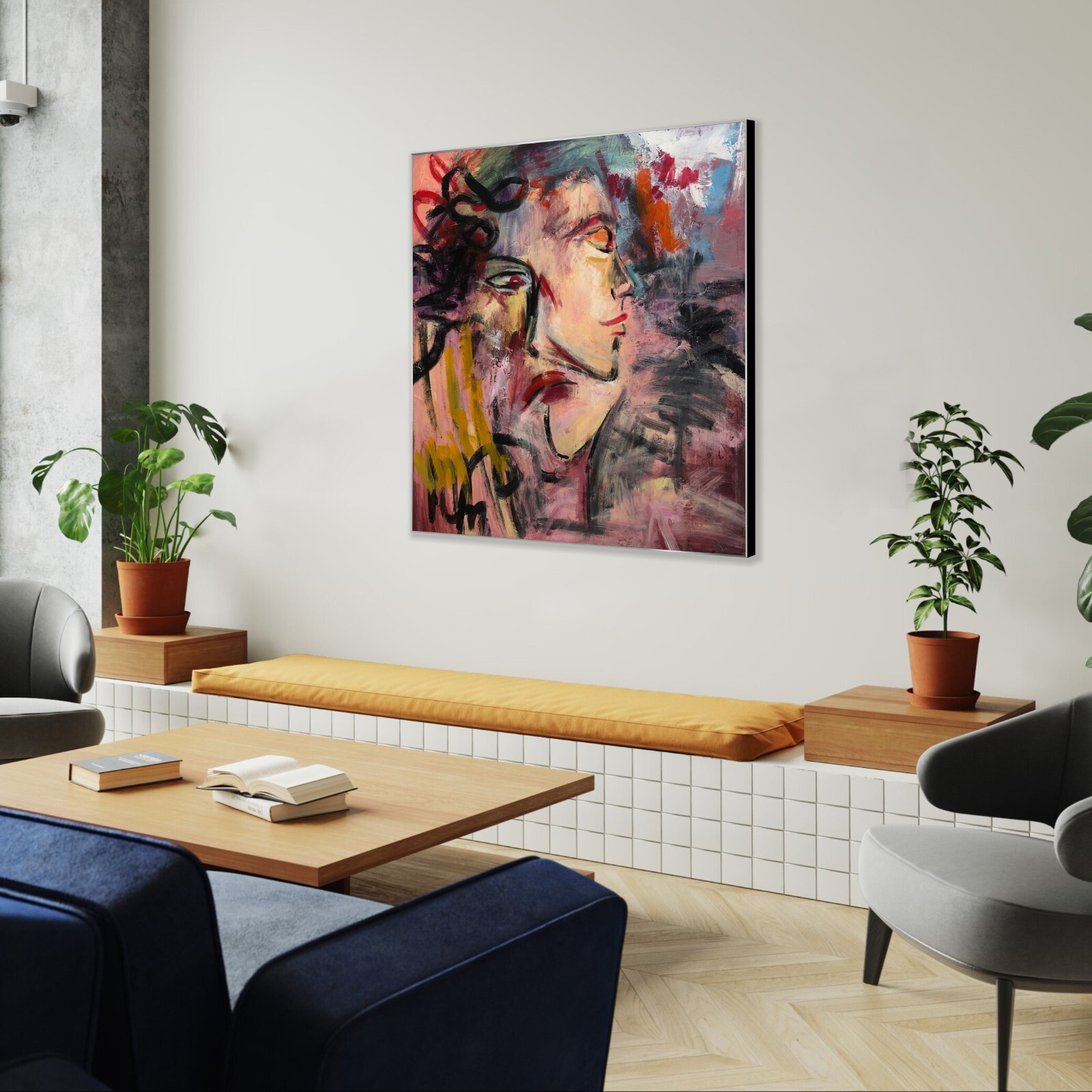 Large Abstract Expressionist Portrait Vibrant Acrylic Figurative Painting Modern