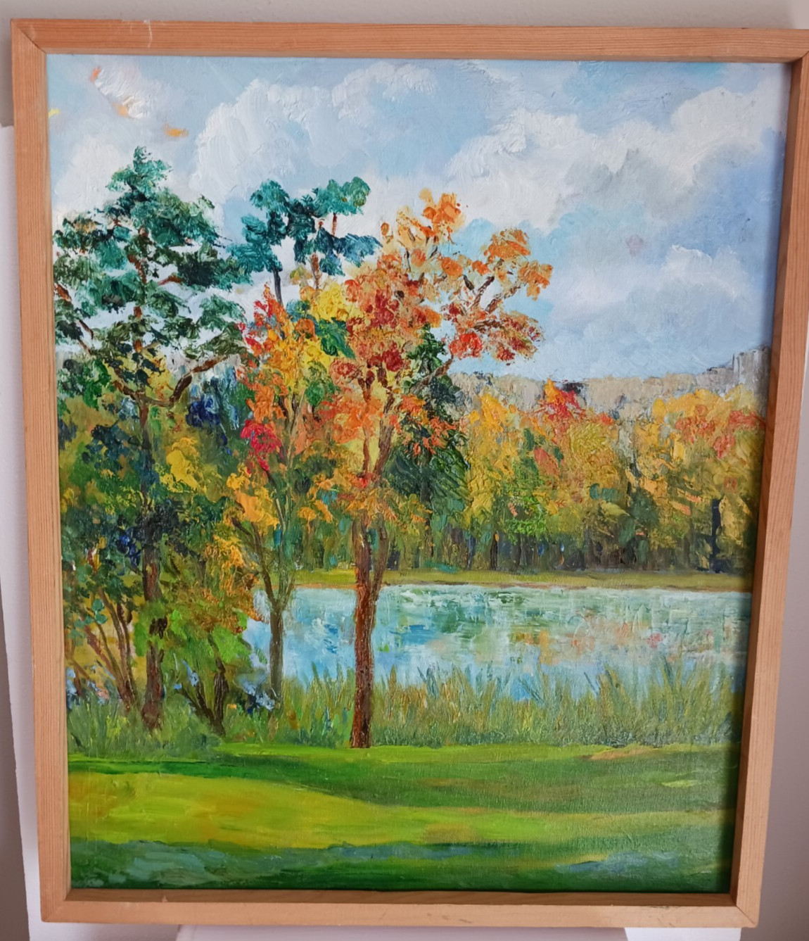 Vtg Vermont Landscape oil painting by Dorothy Dunn, East Burke in autumn