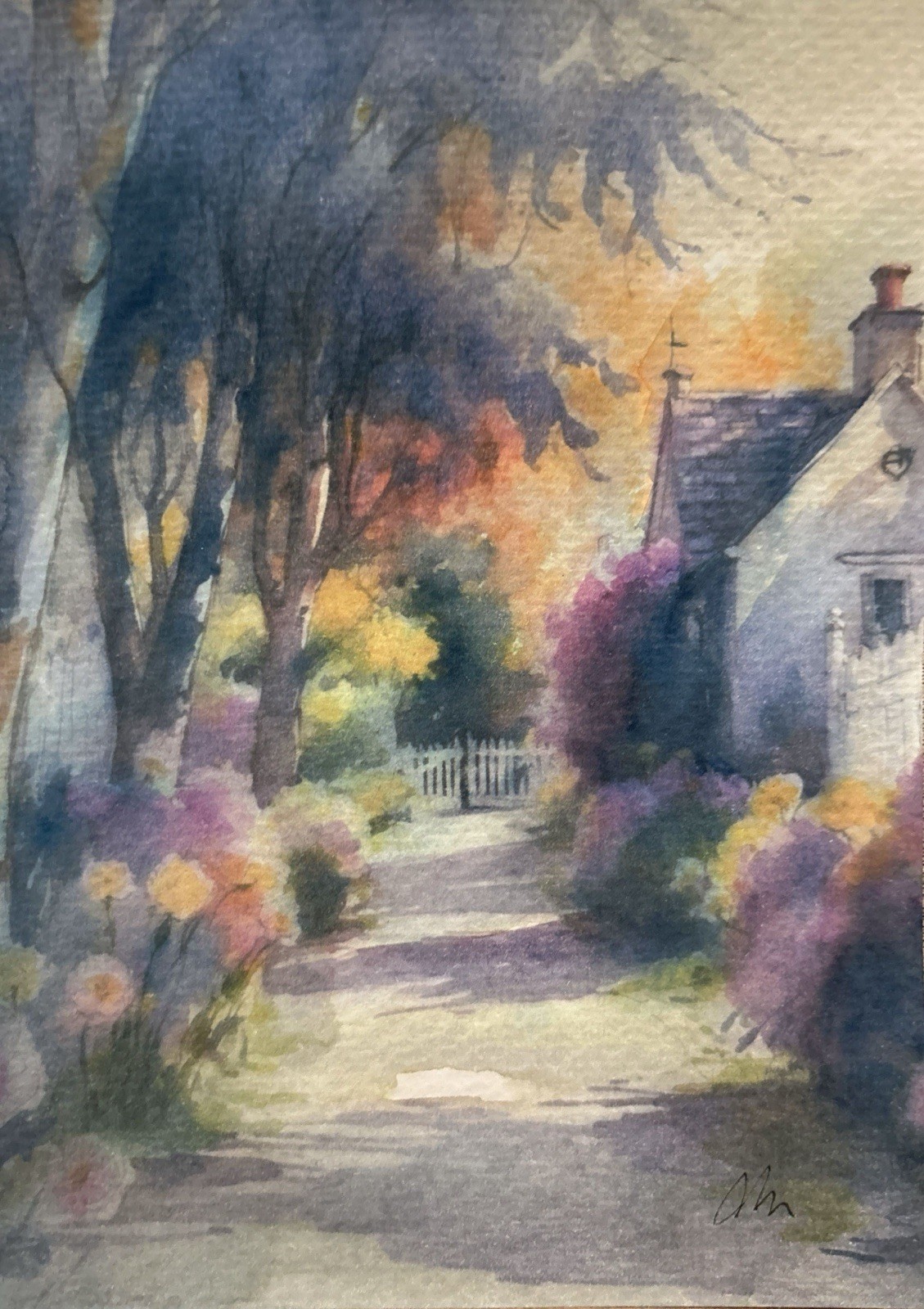 Original Watercolor Painting Cottages Size (5×7 inches)