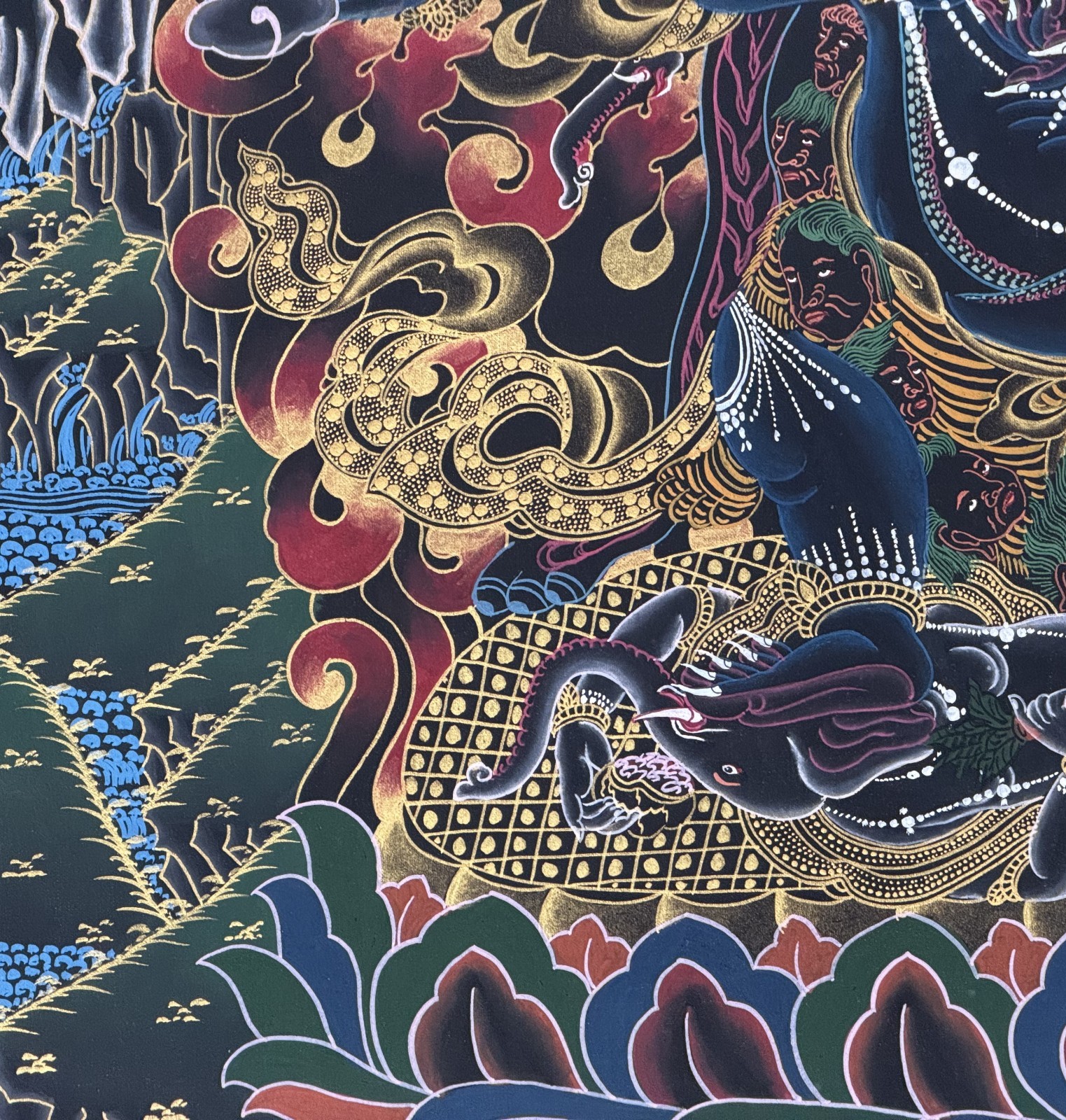 SIX ARMED MAHAKALA PROTECTOR ORIGINAL TIBETAN THANGKA PAINTING- OIL VARNISHED