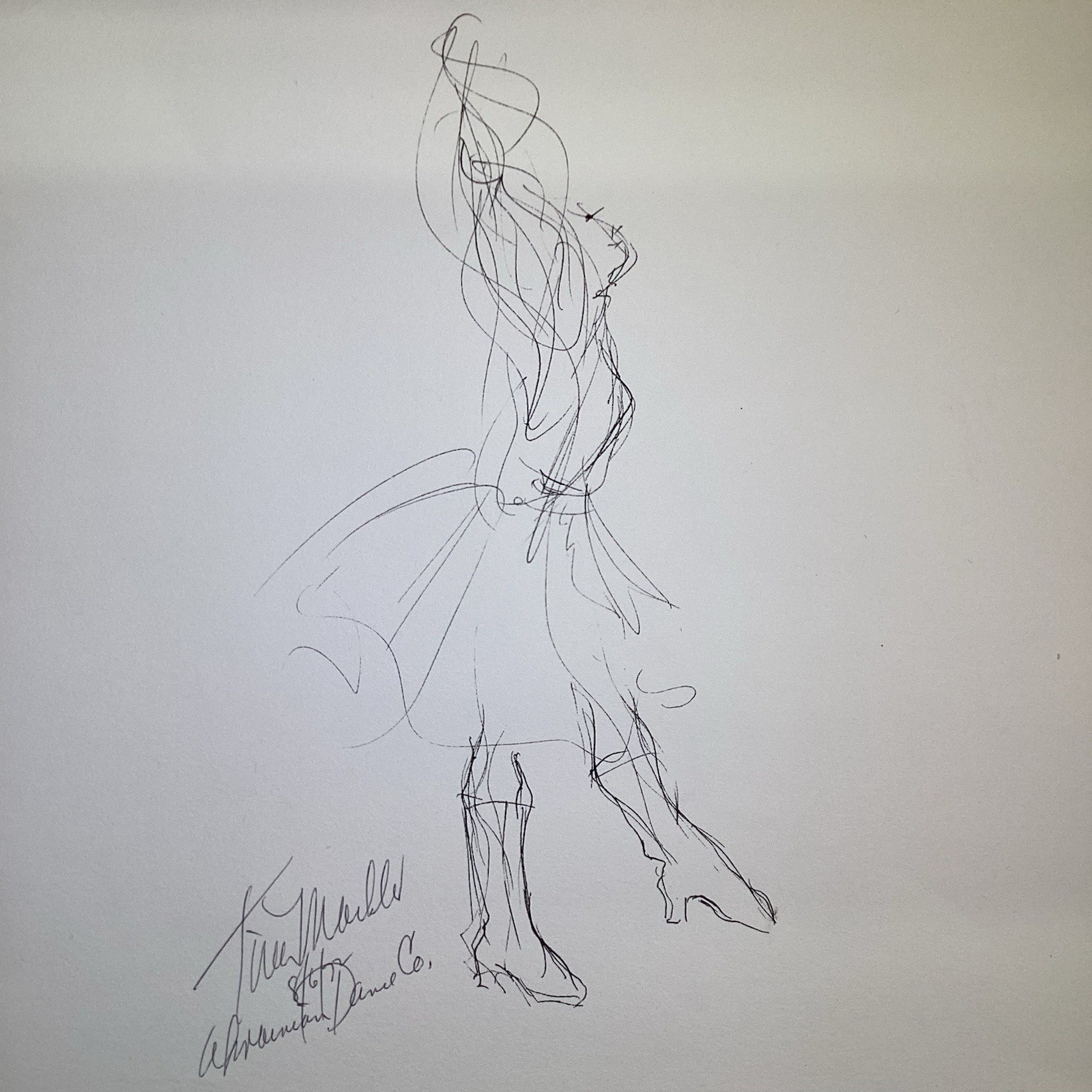 Tina Mackler SIGNED Ballet Art Vintage Orig Pen Ink Drawing 1972 Ukrainian Co.#3