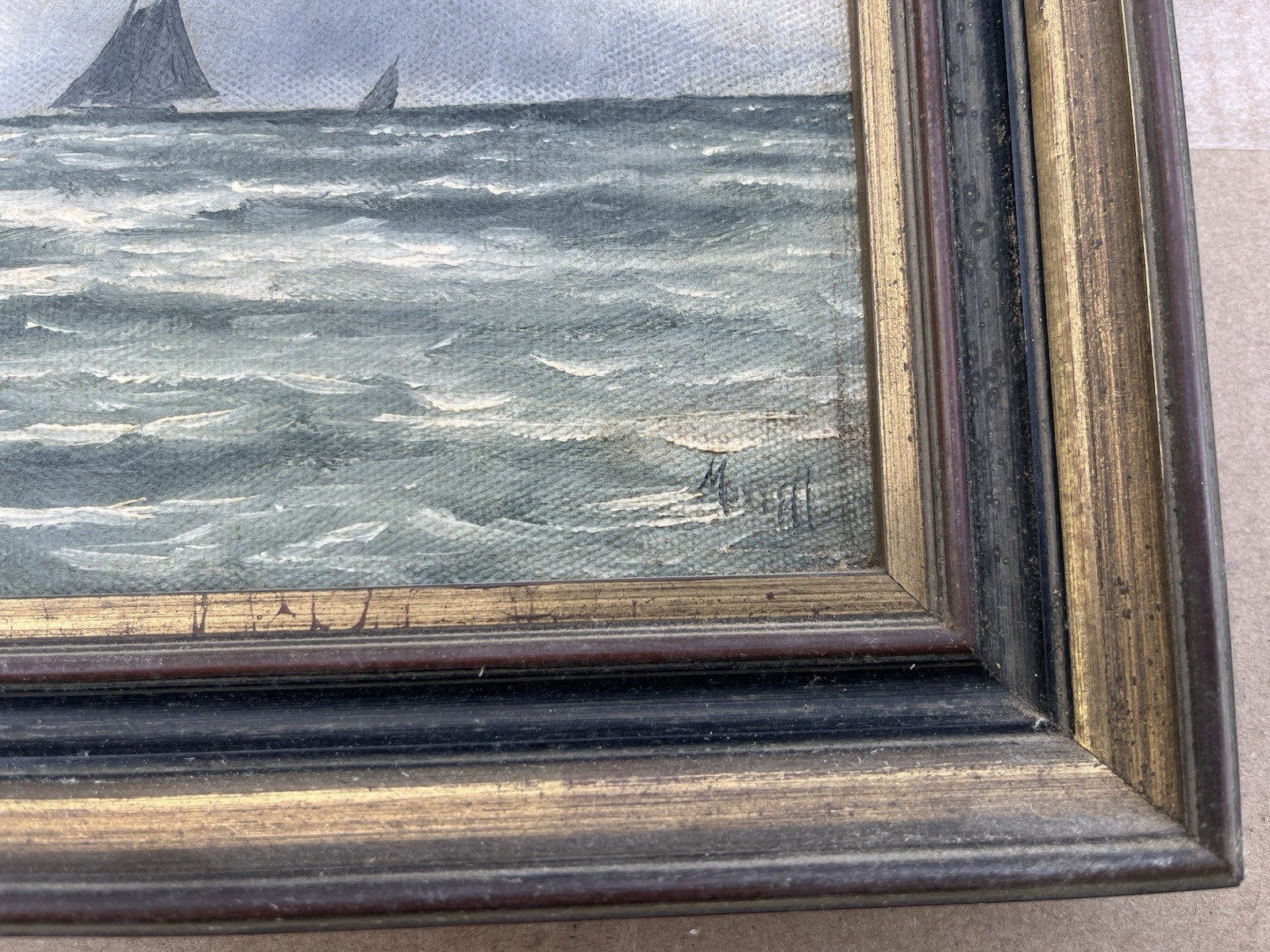 Fine Early 20th Century Ocean View Painting On Canvas Newport RI Coastal