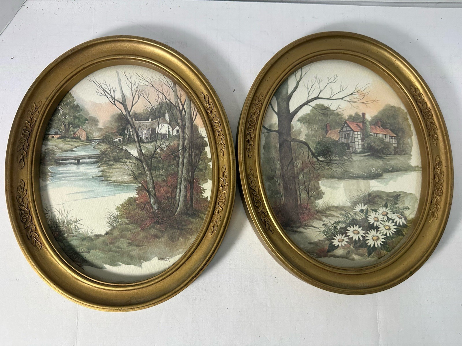 Set of 2 Vintage MCM Homco Landscape Watercolor Prints Signed F. Massa 11×9