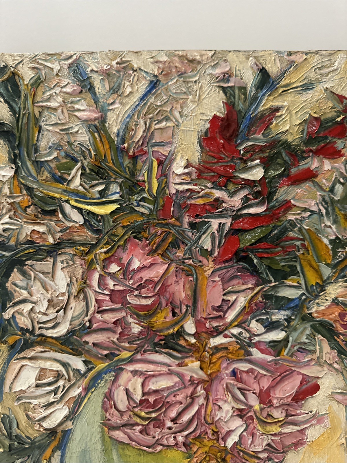 SMALL IMPRESSIONIST FLORAL PAINTING SIGNED PERALTA STILL LIFE FLOWERS CHUNKY OIL