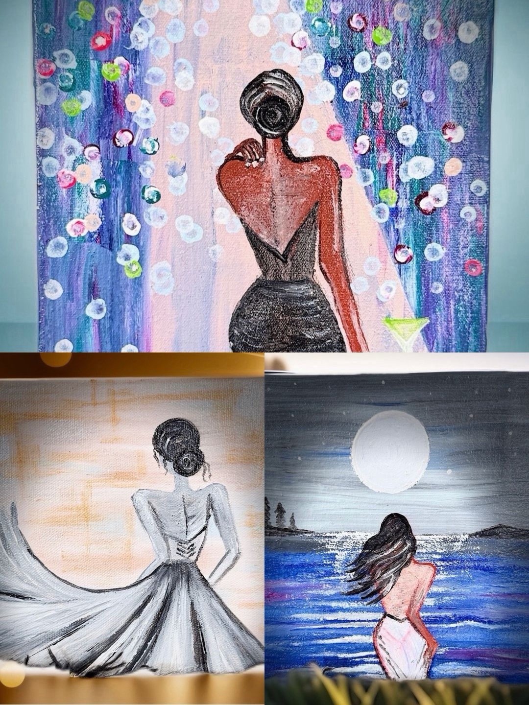 Handmade Original Canvas Artwork – Modern Wall Decor -elegant Women Artwork