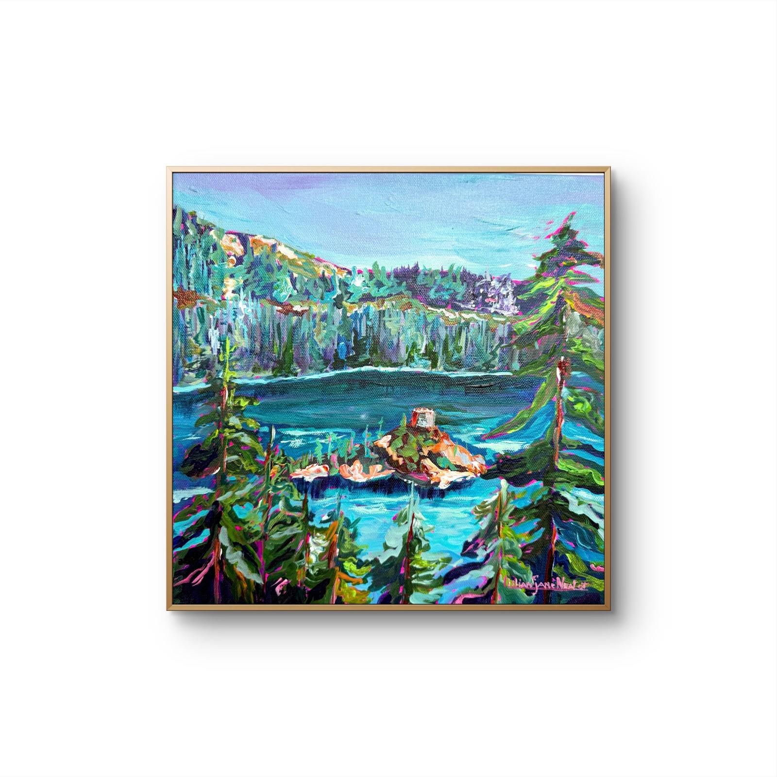 12X12 Oil Painting Lake Tahoe View on Canvas Original Home Decor